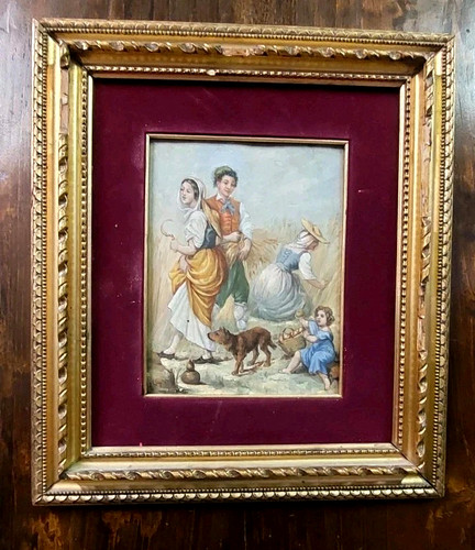 Dipinto legno antico xix - dipinto,