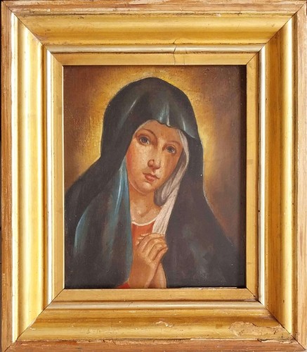 Antico dipinto olio tavola - su,